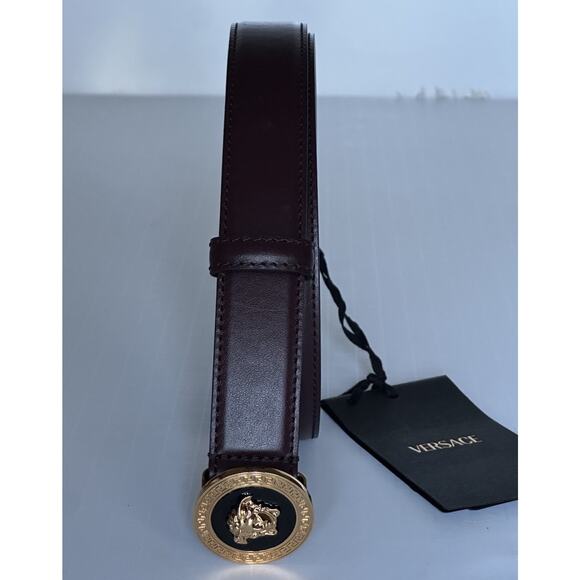 Versace Medusa-Buckle Burgundy Slim Leather Belt 105 (42) IT 1012369 NWT $500 main image 6